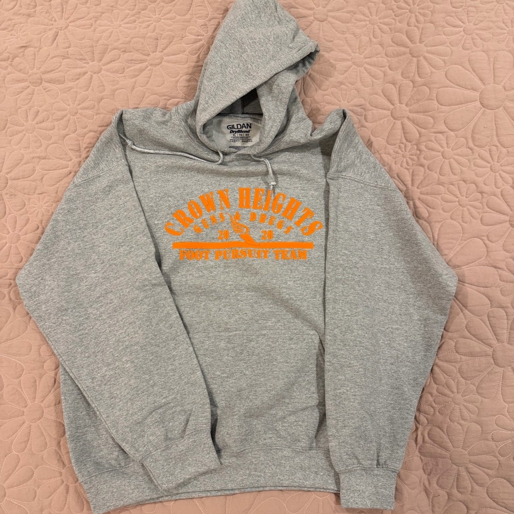 Gildan Heather Gray Hoodie with Bold Orange Design